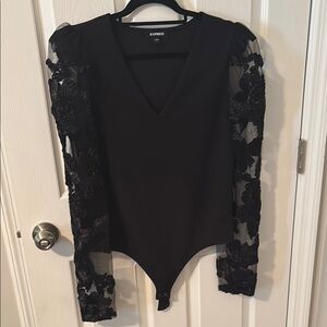 Express Black Asymmetrical Embellished Bodysuit